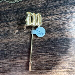 Vintage gold-tone initial "M" stick pin